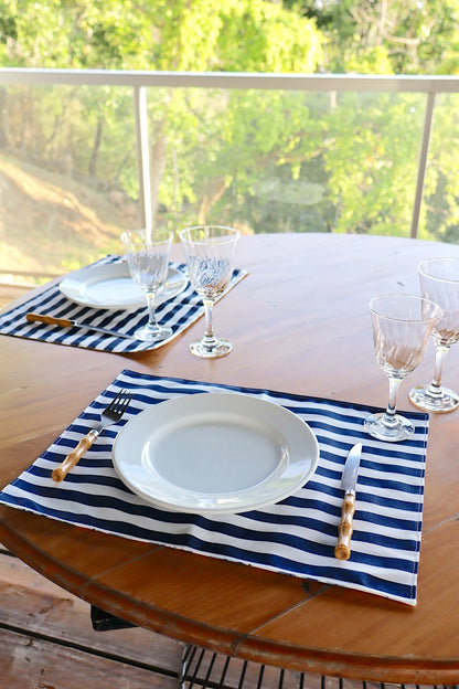 Lugar Americano Dupla Face Impermeável Floral Azul/ Listrado Azul