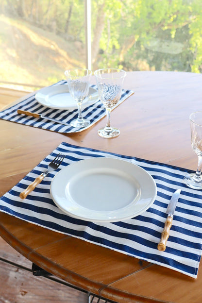 Lugar Americano Dupla Face Impermeável Floral Azul/ Listrado Azul