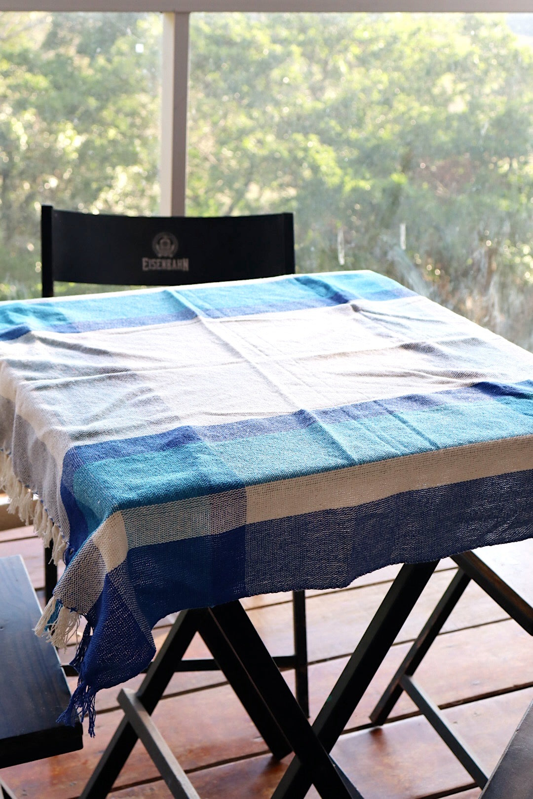 Toalha de Mesa Quadrada Cobre Lanche Xadrez Azul 0,85x0,85m