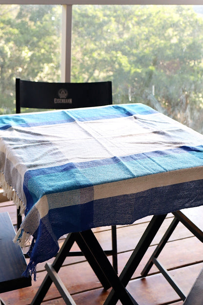 Toalha de Mesa Quadrada Cobre Lanche Xadrez Azul 0,85x0,85m