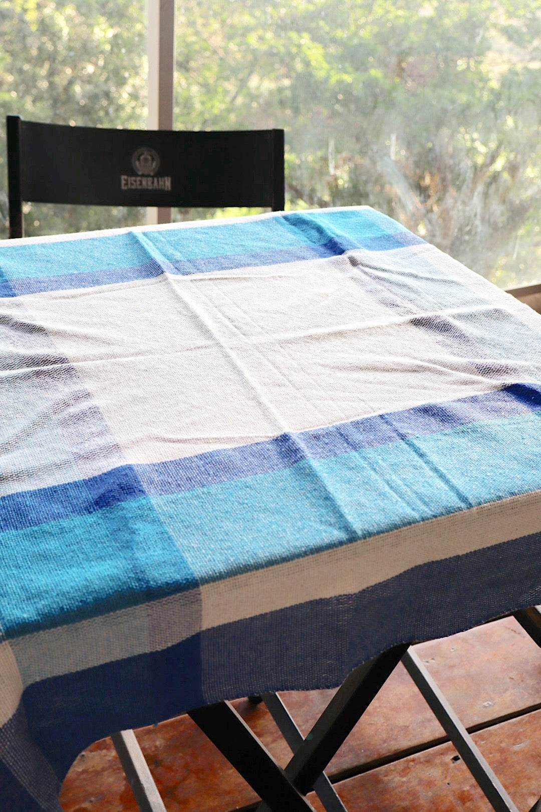 Toalha de Mesa Quadrada Cobre Lanche Xadrez Azul 0,85x0,85m