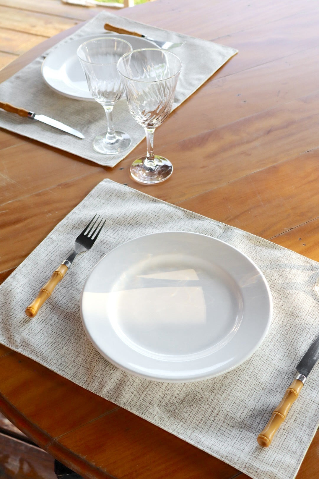 Lugar Americano Dupla Face Impermeável Folhas Verde/ Mesclado Cru