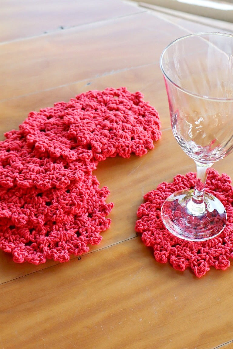Kit 6 Porta Copos / Descanso Para Copos Crochê Vermelho