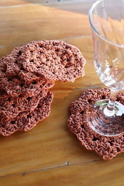 Kit 6 Porta Copos / Descanso Para Copos Crochê Terracota