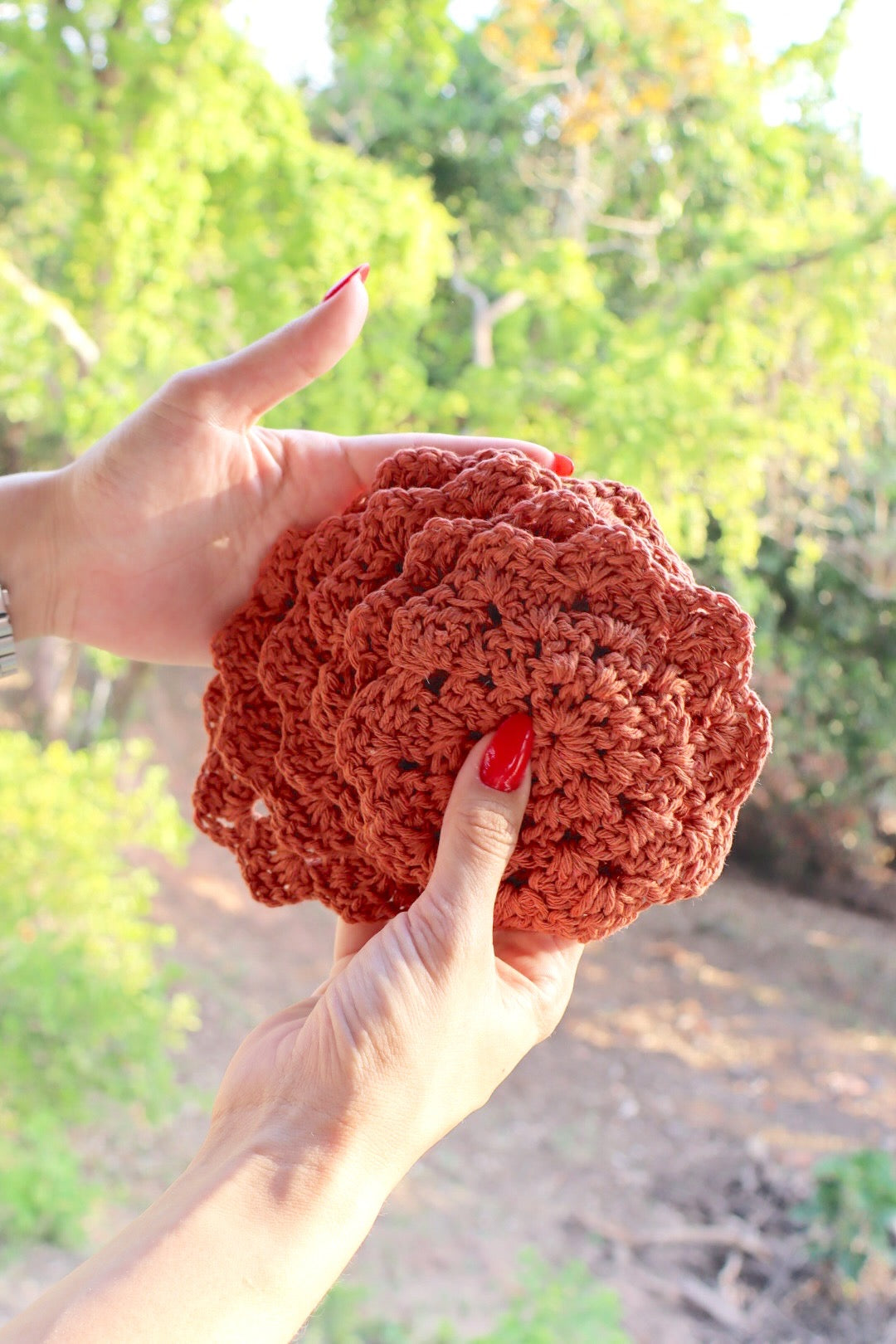 Kit 6 Porta Copos / Descanso Para Copos Crochê Terracota