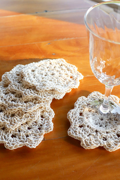 Kit 6 Porta Copos / Descanso Para Copos Crochê Cru