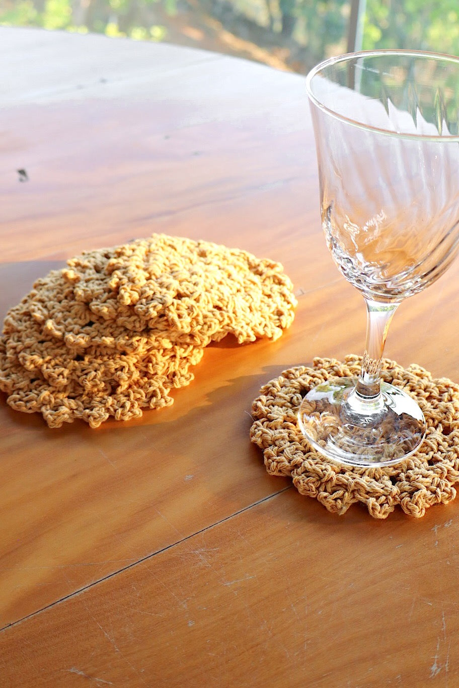 Kit 6 Porta Copos / Descanso Para Copos Crochê Mostarda