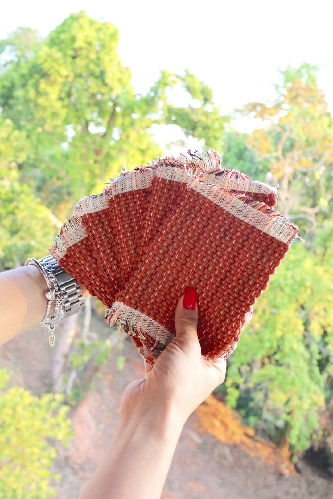 Kit 6 Porta Copos / Descanso Para Copos em Malha Terracota