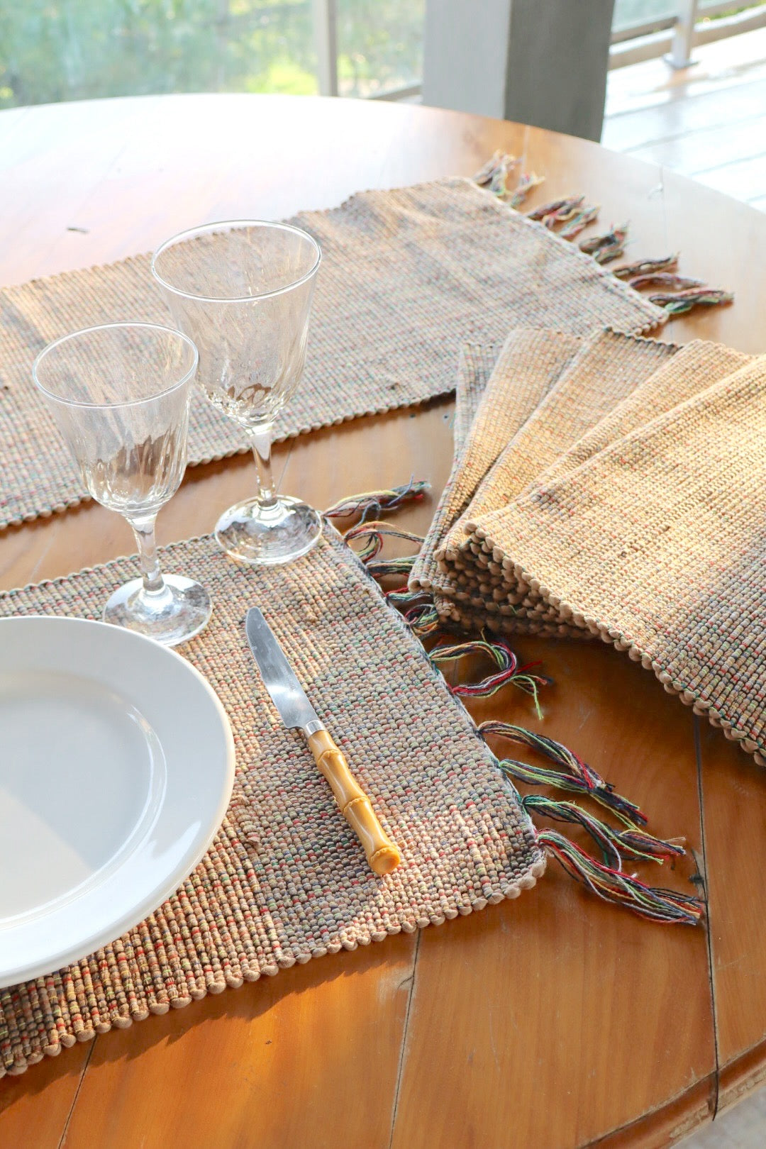 Jogo Americano Malha 7 Peças Bege