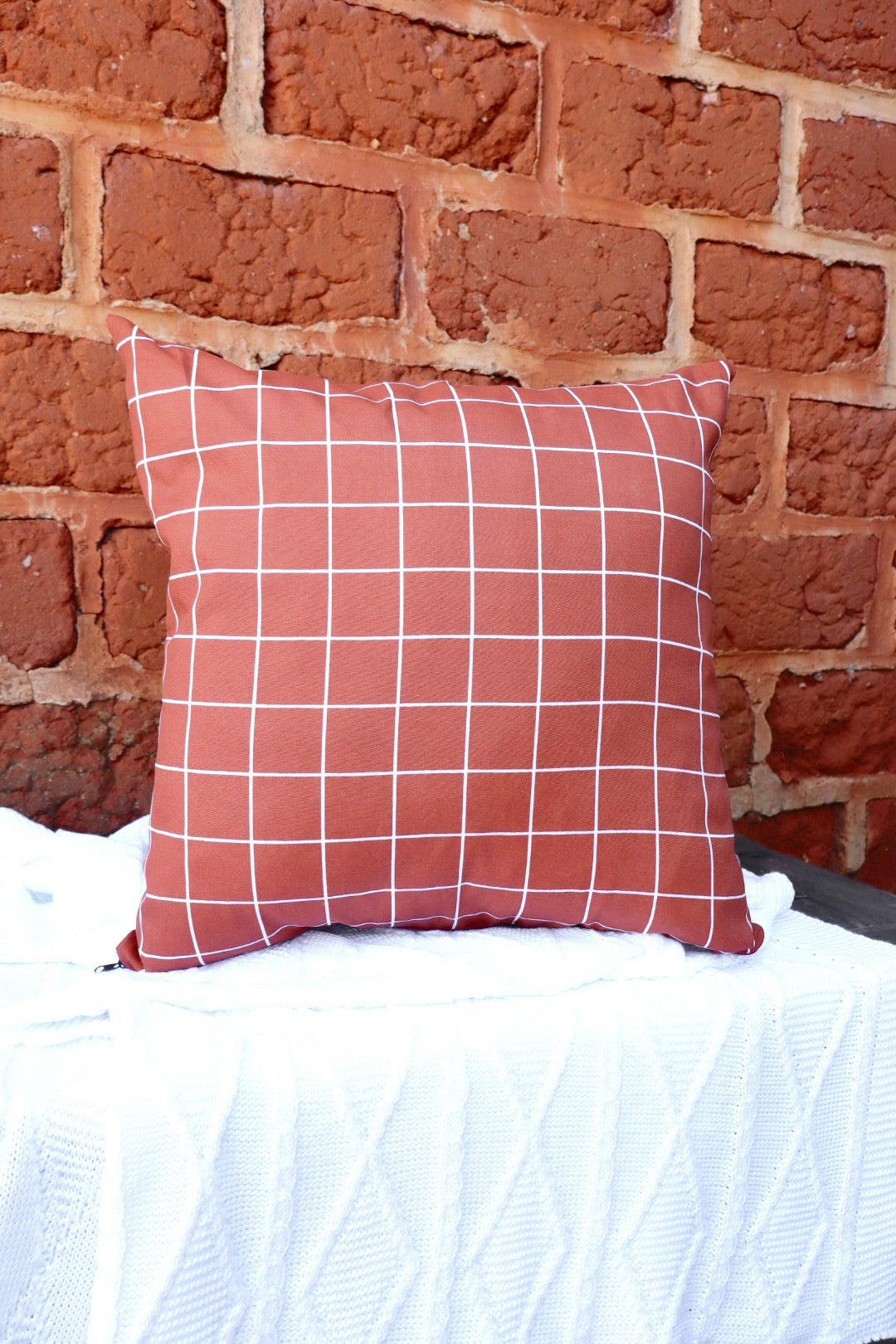 Capa de Almofada em Gorgurinho Grid Terracota 45x45