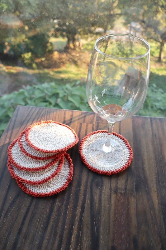Kit 6 Porta Copos / Descanso Para Copos Crochê Malha Cru com Beirada Terra