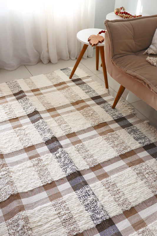 Tapete Algodão Felpudo Chic Xadrez Caramelo 1,50x2,00m