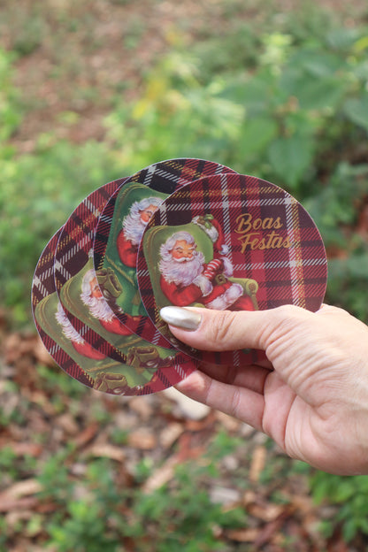 Porta Copo Resinado Natal Poltrono Papai Noel com 4 unidades