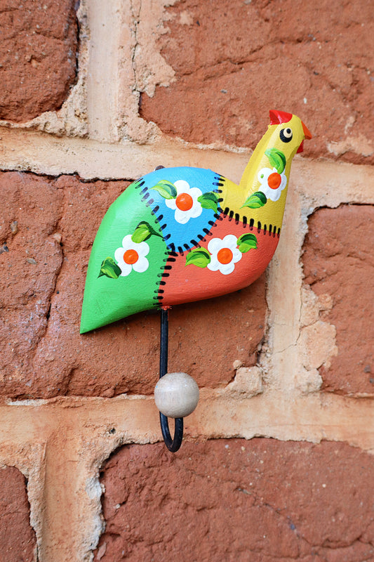 Cabide de Madeira com 1 Gancho Galinha Patchwork