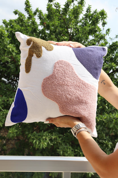 Capa de Almofada Bordada em Linho 45x45 Rosa e Azul