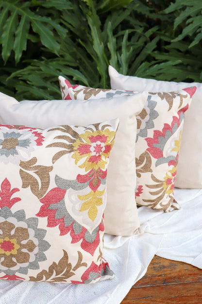 Kit 4x Almofadas Completas Floral Vermelha e Bege