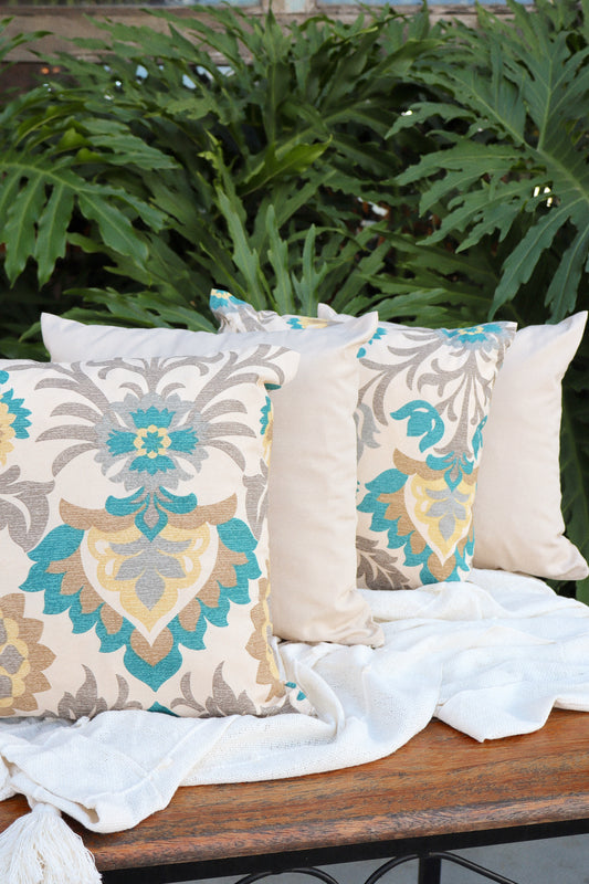 Kit 4x Almofadas Completas Floral Tifanny e Bege