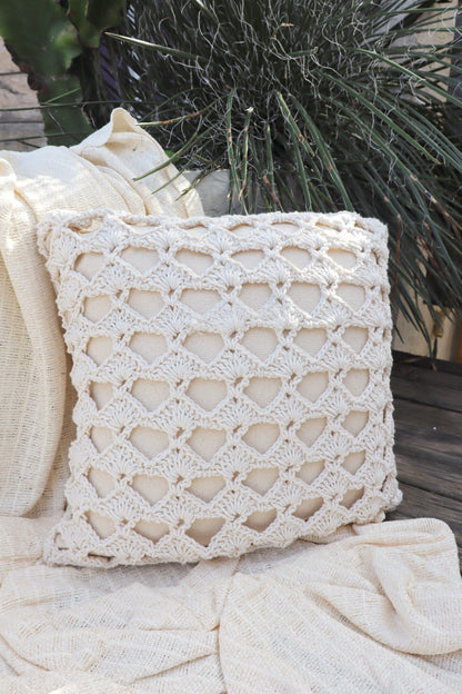 Capa de Almofada Boho Trançada Crochê Cru EST001 45x45
