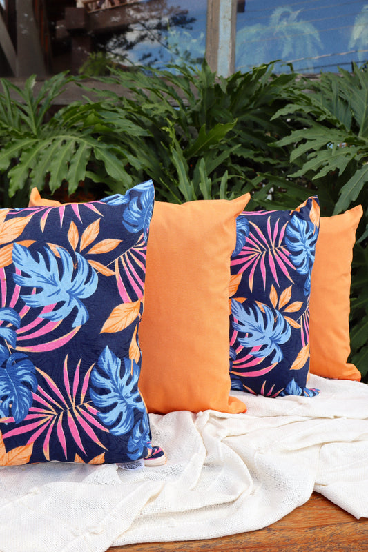 Kit 4x Almofadas Completas Folhas Azul e Laranja