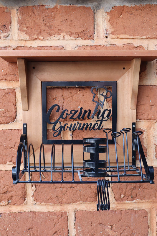 Paneleiro Rustico Ferro Madeira Escorredor Louças 40cm Cozinha Gourmet