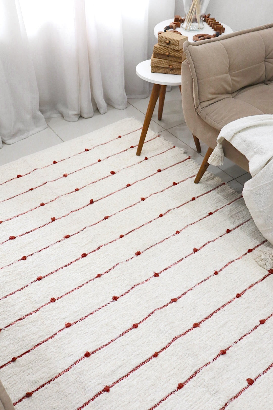 Tapete Algodão Puxadinho Pompom Terracota 1,50x2,00m