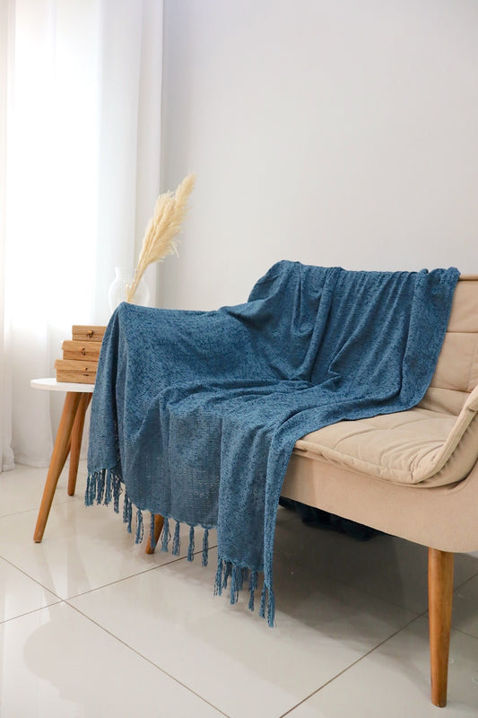 Manta para Sofá/Peseira em Chenille Azul Petróleo 1,20mx1,80m