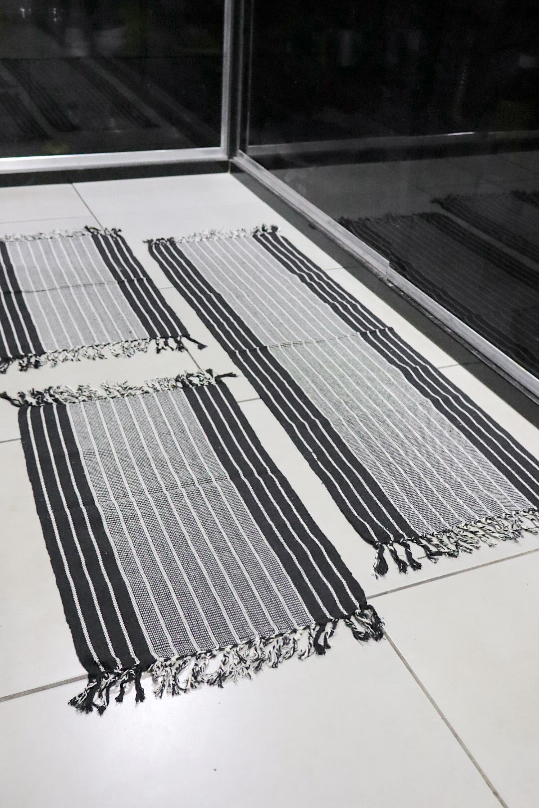 Jogo de Passadeira com 3 Peças em Algodão Comum Preto e Cinza