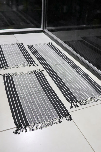 Jogo de Passadeira com 3 Peças em Algodão Comum Preto e Cinza