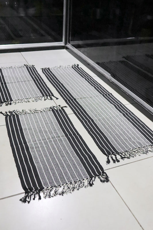 Jogo de Passadeira com 3 Peças em Algodão Comum Preto e Cinza