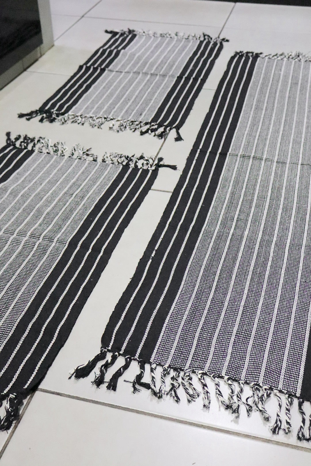 Jogo de Passadeira com 3 Peças em Algodão Comum Preto e Cinza