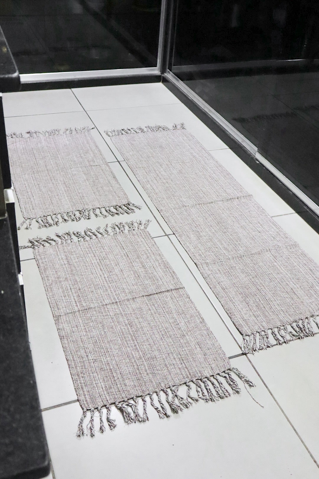 Jogo de Passadeira com 3 Peças em Algodão Comum Cinza Mesclado