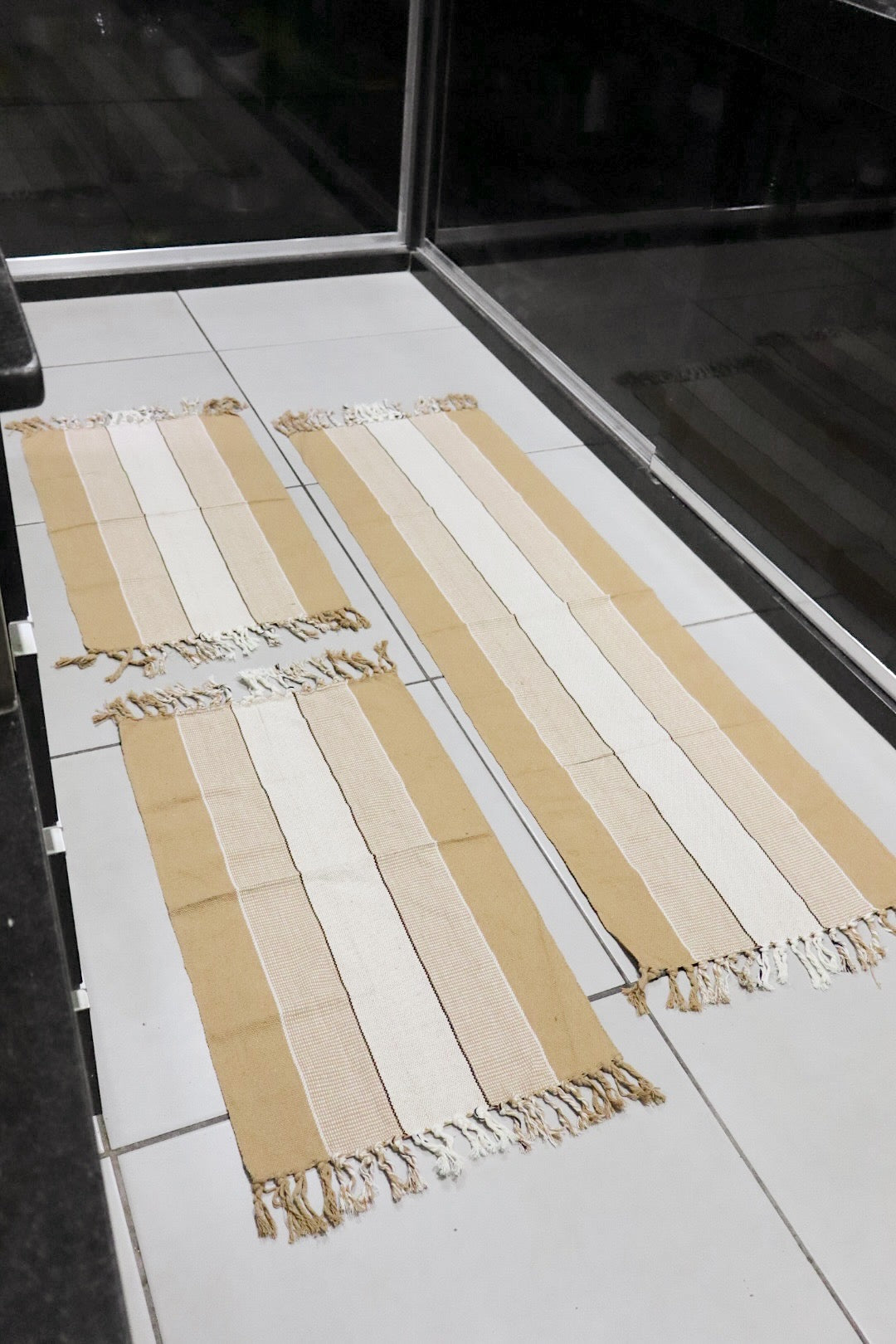 Jogo de Passadeira com 3 Peças em Algodão Comum Bege