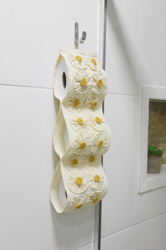 Porta Papel Higiênico 3 Lugares Algodão Fuxico Especial Amarelo