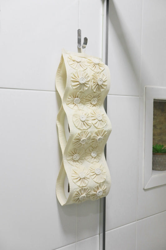 Porta Papel Higiênico 3 Lugares Algodão Fuxico Especial Cru