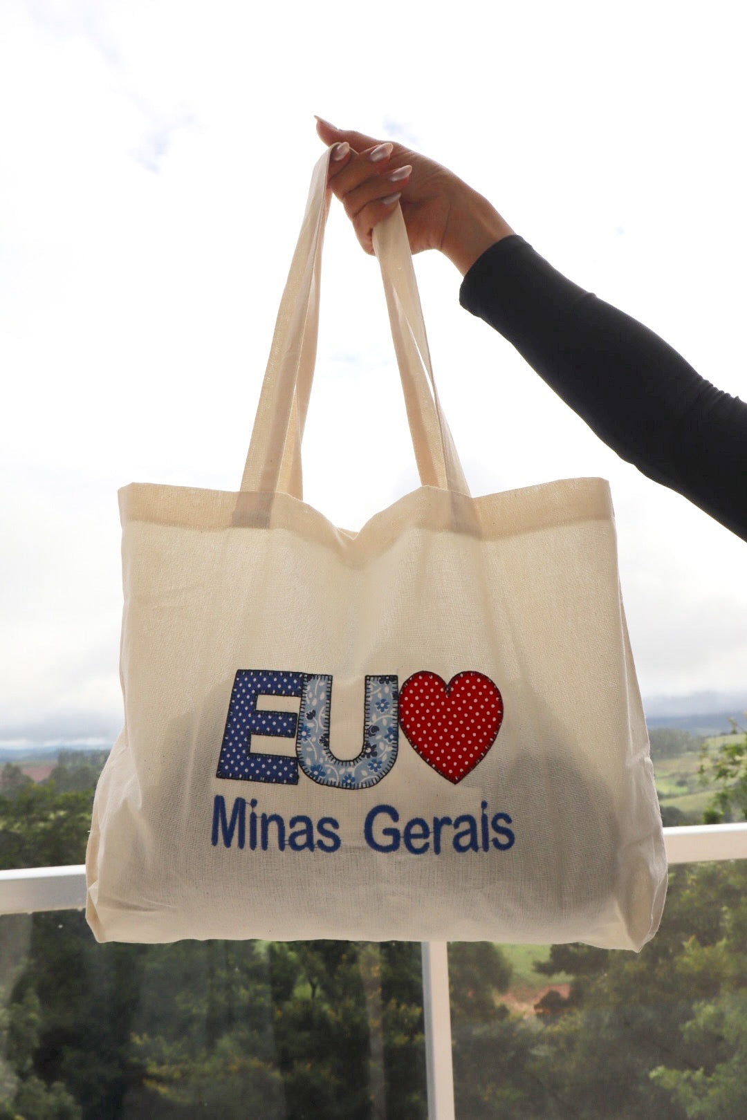 Bolsa de Ombro Algodão Eu Amo MG Azul