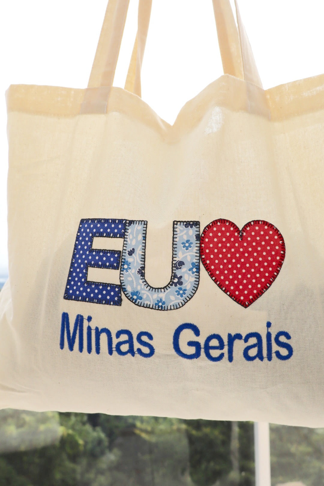 Bolsa de Ombro Algodão Eu Amo MG Azul