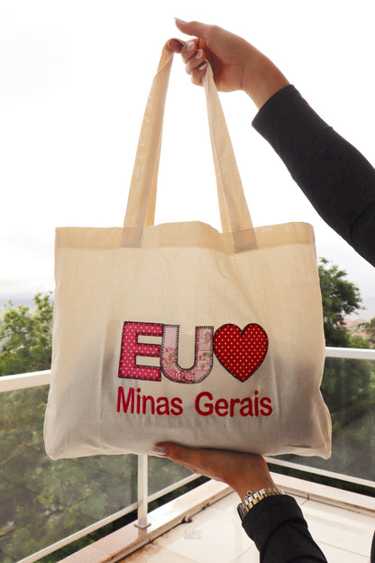 Bolsa de Ombro Algodão Eu Amo MG Rosa