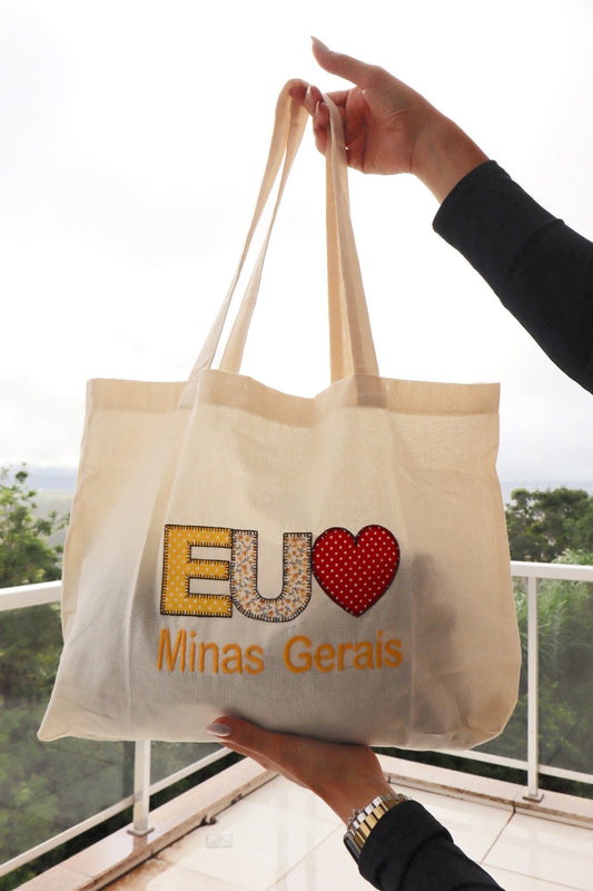 Bolsa de Ombro Algodão Eu Amo MG Amarela