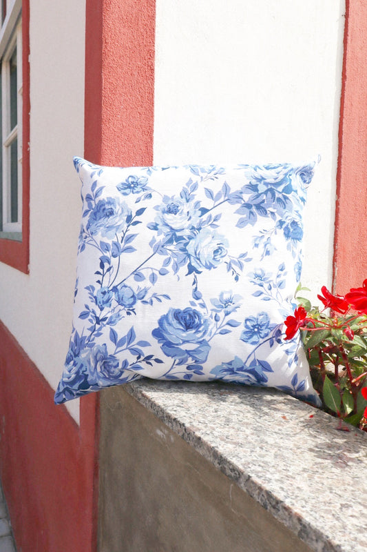 Capa de Almofada Impermeável Belize Floral Azul 45x45