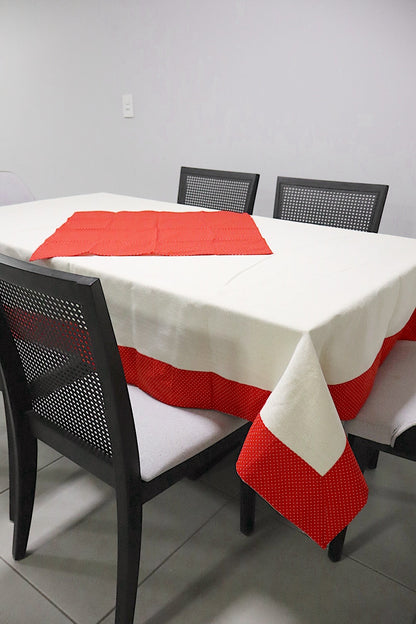 Toalha de Mesa com Barra de Tricoline Poá Vermelho com Composê 1,5mx2,2m