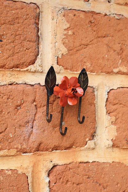 Porta Chaves Flor Ferro Laranja