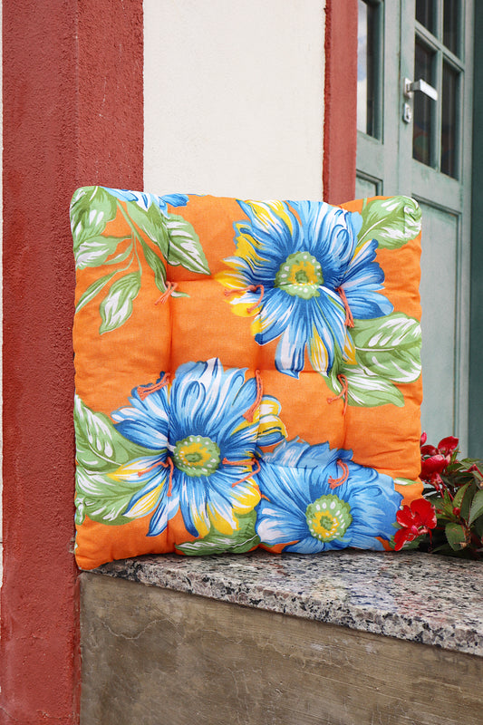 Assento Futon Almofada Cadeira Chita Laranja