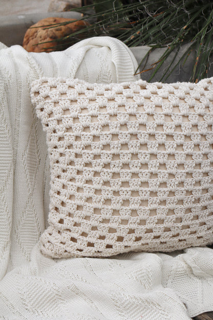 Capa de Almofada Boho Trançada Crochê Cru EST002 45x45