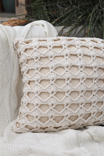 Capa de Almofada Boho Trançada Crochê Cru EST001 45x45