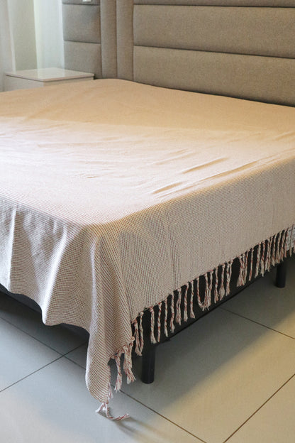 Colcha para Cama Queen 2,40x2,60m Artesanal Mescla Terra e Cru