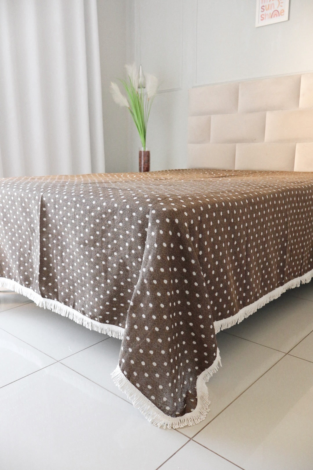 Colcha Casal Bolinhas Dupla Face Marrom 2,10x2,40m