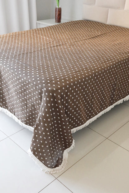 Colcha Casal Bolinhas Dupla Face Marrom 2,10x2,40m