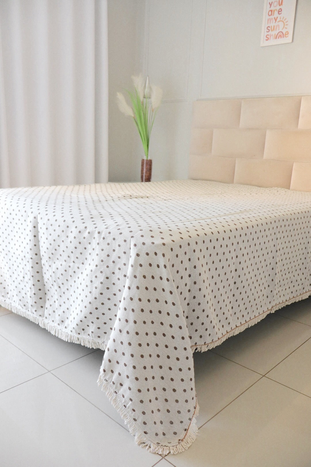 Colcha Casal Bolinhas Dupla Face Marrom 2,10x2,40m