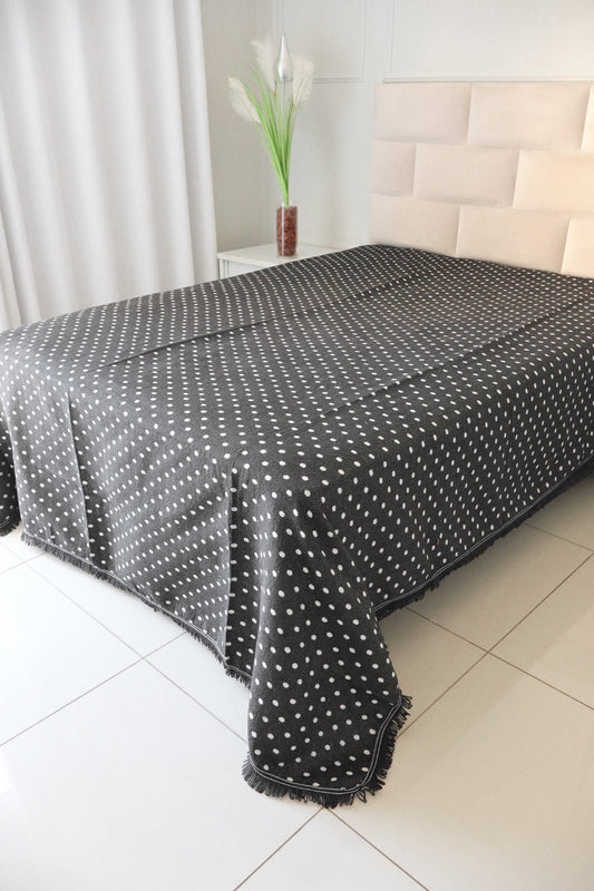 Colcha Casal Bolinhas Dupla Face Preta 2,10x2,40m