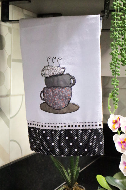 Kit Cozinha 3 Peças - Bate Mão, Pano De Prato E Puxa Saco Xícaras Preto